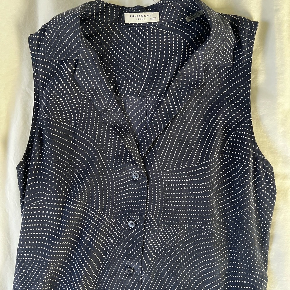 Equipment Navy Polka Dot shirt dress